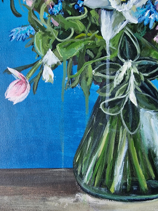 Blue Flowers in Vase - Original