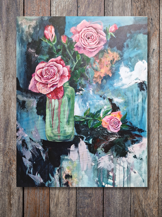 Rose in Vase, abstract on canvas