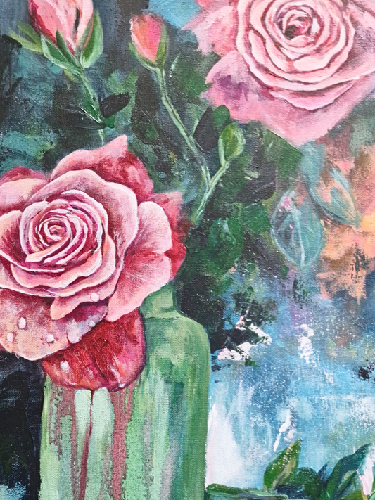 Rose in Vase, abstract on canvas