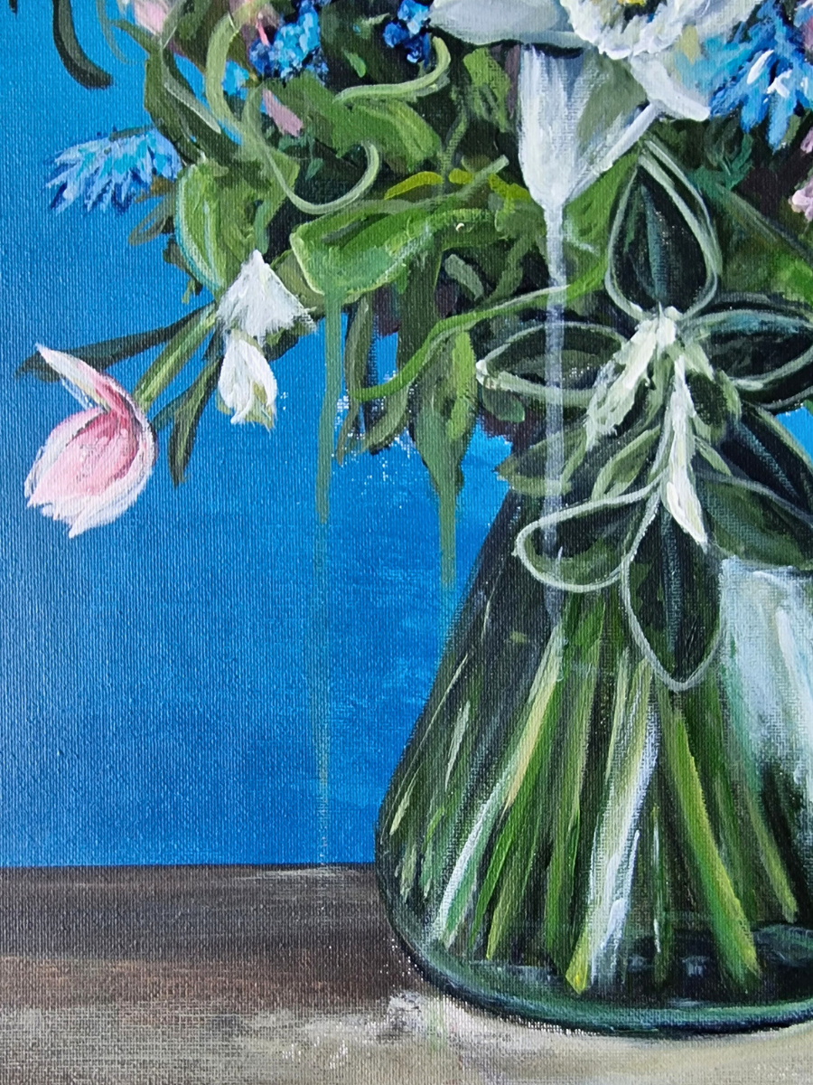 Blue Flowers in Vase - Original