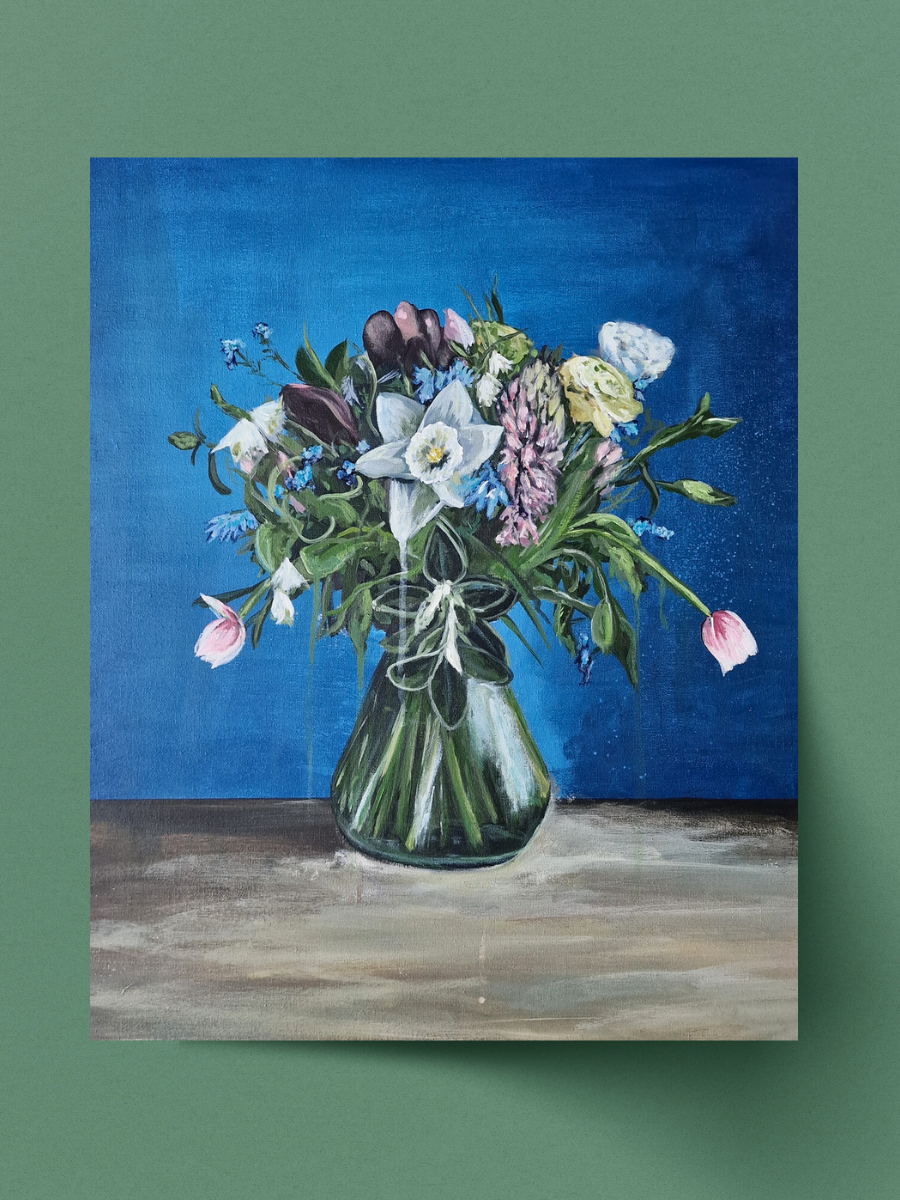 Blue Flowers in Vase - Original
